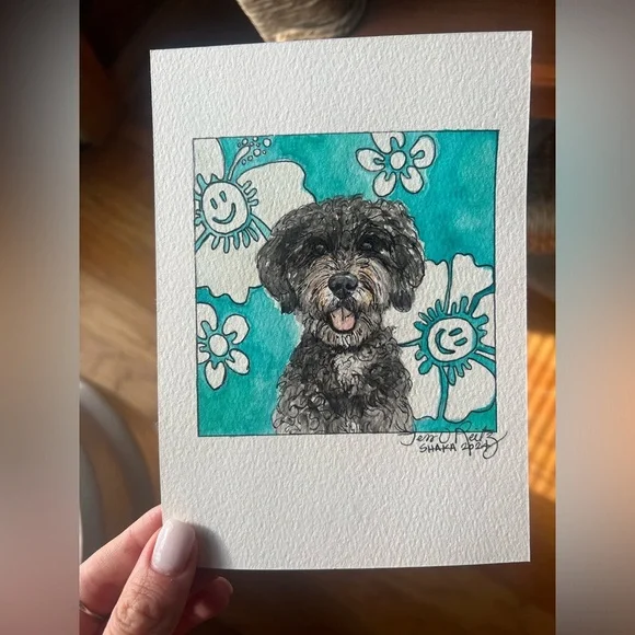 CUSTOM Watercolor and Pen Pet Portrait 5x7 - Picture 4 of 14